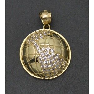Real 10K Solid Yellow Gold Shiny CZ Round Cut cz World globe Pendant 3.4gr